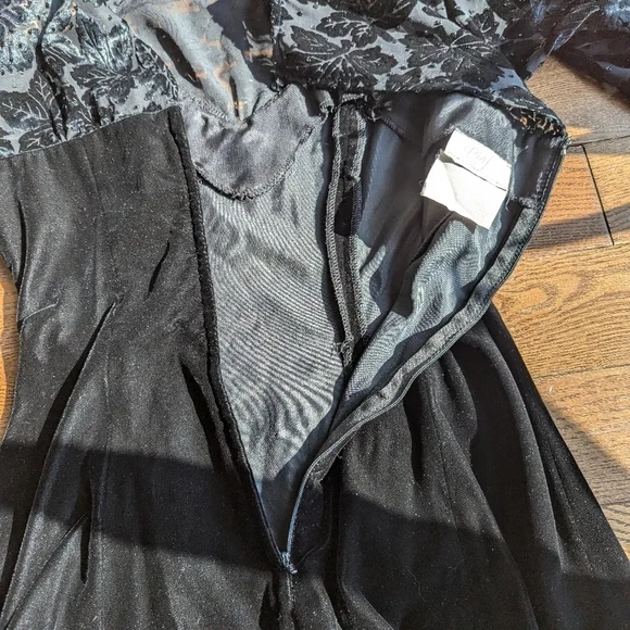 Vintage Piaf Velvet Burnout Midi Dress Sweetheart 80s Cocktail Black witchy goth - Picture 9 of 16